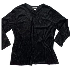 Vintage Chelsea Jones Crushed Velvet Velour L/S Scoop-Neck Top Black Size 1X